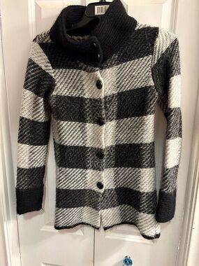 Maryline Women’s Italian Black Plaid Button Up Jacket Cardigan Wool Blend Large